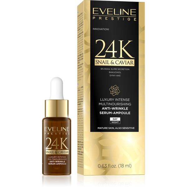 Eveline Prestige 24K Snail & Caviar Luxurious Multi-Nutritious Anti-Wrinkle Serum-Ampoule 18ml