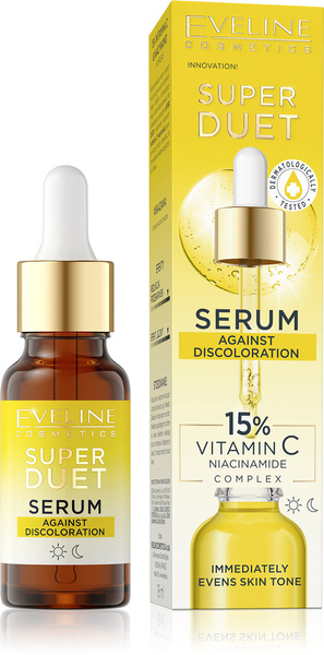 Eveline Super Duet Against Discoloration Concentrated  Serum 15% Vitamin C and Niacinamide Complex for Dry and Dull Skin Day and Night 18