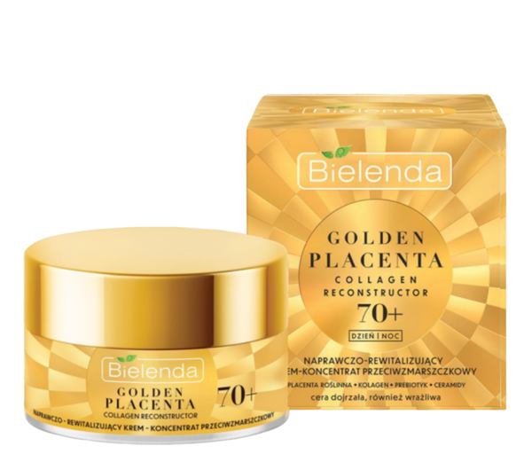 Bielenda Golden Placenta Collagen Reconstructor Naprawczo-Rewitalizujący Krem Koncentrat Przeciwzmarszczkowy 70+ na Dzień i na Noc 50ml