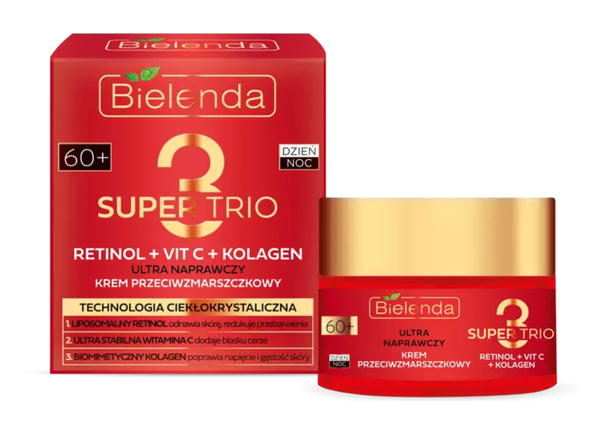 Bielenda Super Trio Retinol Vit C Collagen Ultra Naprawczy Krem Przeciwzmarszczkowy 60+ na Dzień i na Noc 50ml