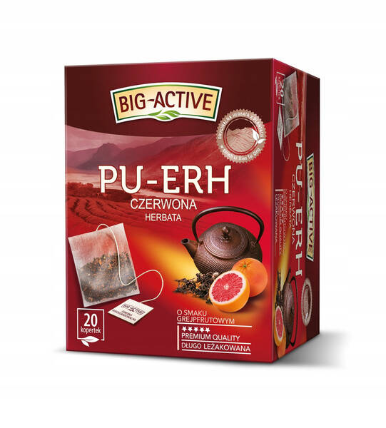 Big-Active Pu-Erh Intensywna Czerwona Herbata o Smaku Grejpfrutowym 20x1.8g