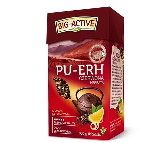 Big-Active Pu-Erh Intensywna Liściasta Czerwona Herbata o Smaku Cytrynowym 100g