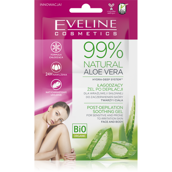 Eveline 99% Natural Aloe Vera Żel Łagodzący po Depilacji do Wrażliwej Skóry Twarzy i Ciała 2x5ml