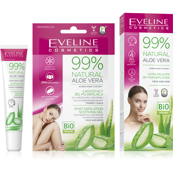 Eveline 99% Natural Aloe Vera Zestaw do Depilacji Twarzy i Podbródka z Żelem Łagodzącym 1szt