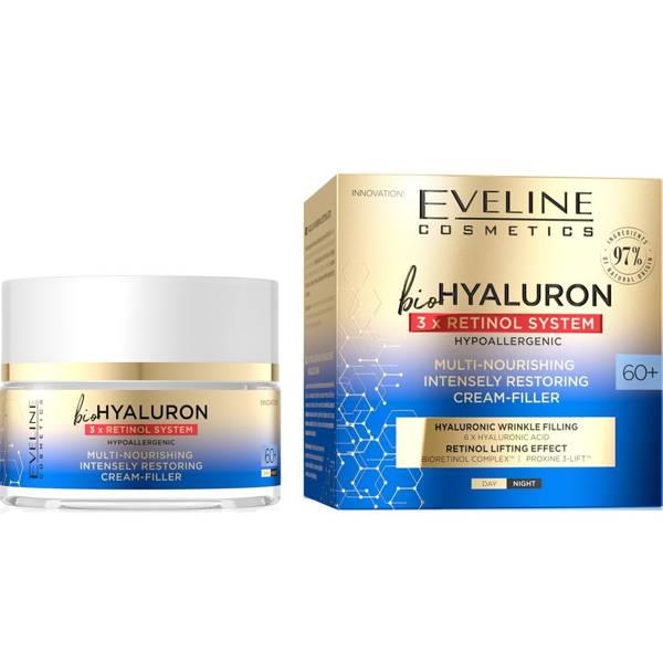 Eveline BioHyaluron 3x Retinol System Multi Odżywczy Intensywnie Odbudowujący Krem Wypełniający na Dzień i Noc 60+ 50ml