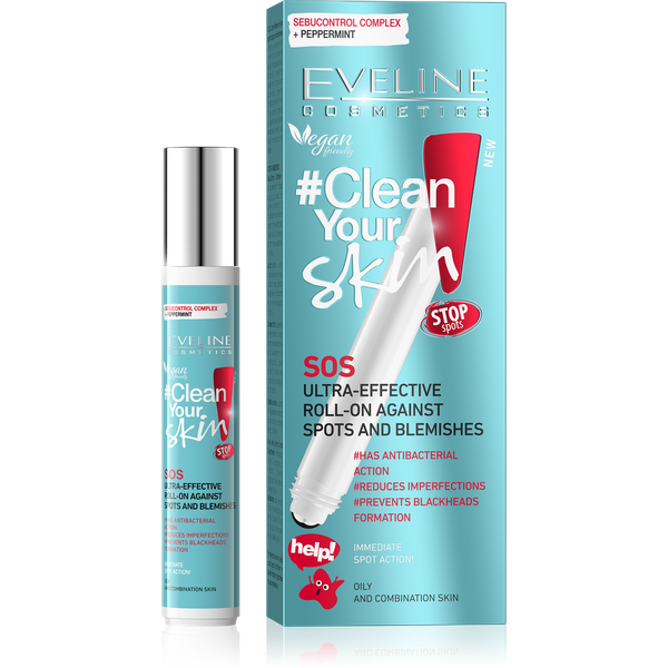 Eveline Clean Your Skin Pure Control SOS Efektywny Roll On przeciw Niedoskonałościom do Cery Problematycznej 15ml