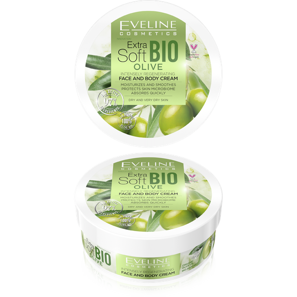 Eveline Extra Soft Bio Olive Intensywnie Regenerujący Krem do Suchej i Bardzo Suchej Skóry Twarzy i Ciała 175ml Best Before 04.03.24