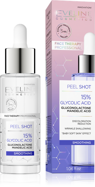 Eveline Face Therapy Peel Shot Wygładzająca Kuracja 15% Kwas Glikolowy na Twarz Szyję i Dekolt 30ml