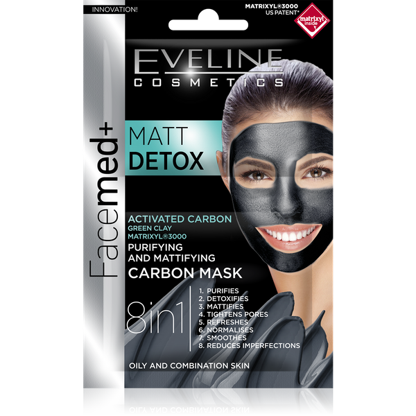 Eveline FaceMed+ Mat Detox 8w1 Oczyszczająco Matująca Maska Węglowa 2x5ml