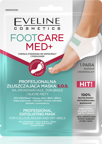 Eveline Foot Care Med+ Złuszczająca Maska na Zrogowaciałe i Suche Pięty 1 Sztuka