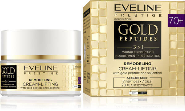 Eveline Gold Peptides 3w1 Remodelujący Krem-Lifting ze Złotym Peptydem i Spilantolem 70+ na Dzień i na Noc 50ml