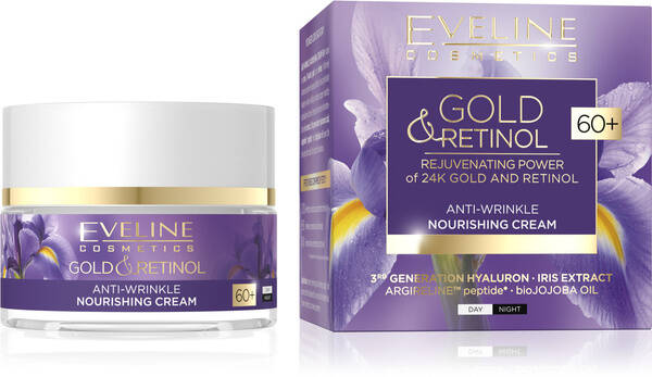 Eveline Gold & Retinol Przeciwzmarszczkowy Krem Odżywczy 60+ na Dzień i na Noc dla Skóry Wrażliwej 50ml