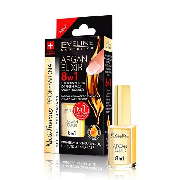 Eveline Nail Therapy Argan Elixir Luksusowy Olejek do Regeneracji Skórek i Paznokci 8w1 12ml