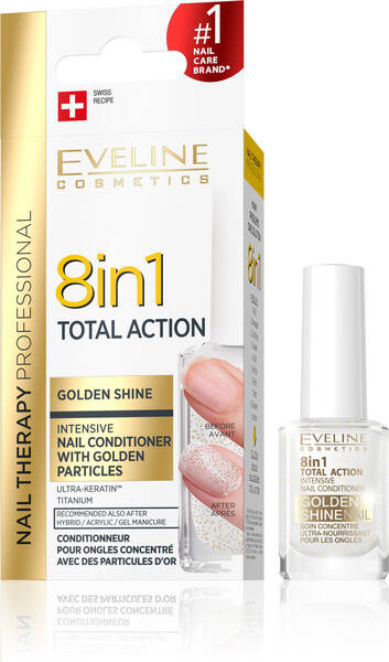 Eveline Nail Therapy Total Action Odżywka 8in1 Golden Shine 12ml