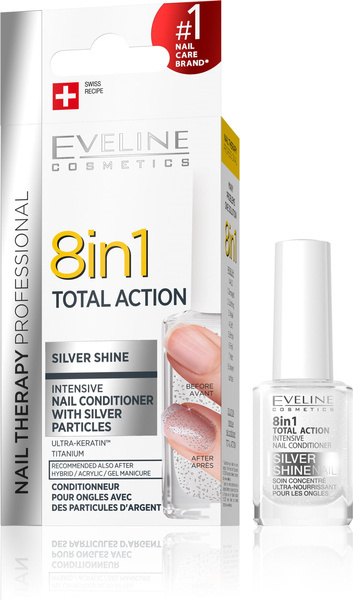 Eveline Nail Therapy Total Action Skoncentrowana Odżywka do Paznokci z Drobinkami Srebra 8w1 Silver Shine 12ml