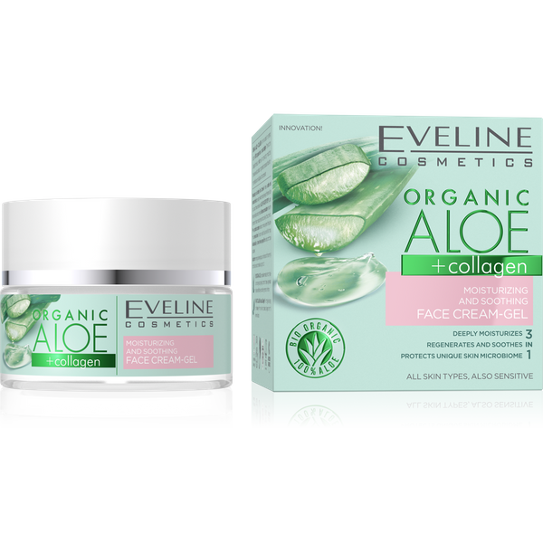 Eveline Organic Aloe + Collagen Lekki Wegański Krem Żel Nawilżający i Łagodzący 50ml