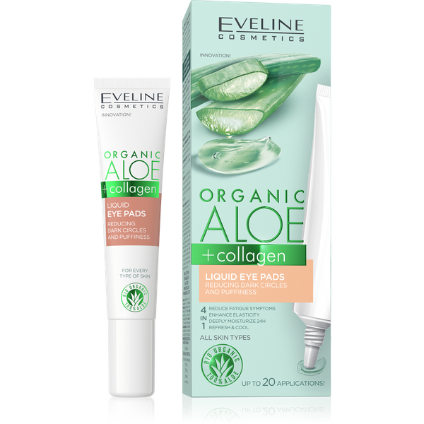 Eveline Organic Aloe + Collagen Płynne Płatki pod Oczy Zmniejszające Cienie i Obrzęki dla Każdego Rodzaju Cery 20ml