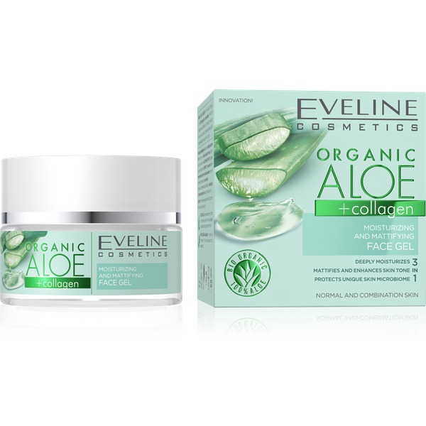 Eveline Organic Aloe + Collagen Wegański Nawilżający Żel dla Skóry Normalnej i Mieszanej 50ml