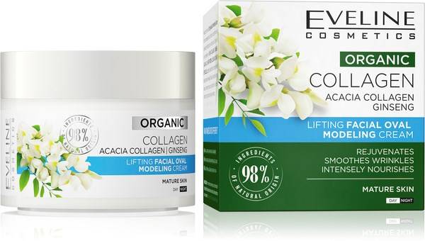 Eveline Organic Collagen Liftingujący Krem Modelujący Owal Twarzy dla Skóry Dojrzałej na Dzień i na Noc 50ml