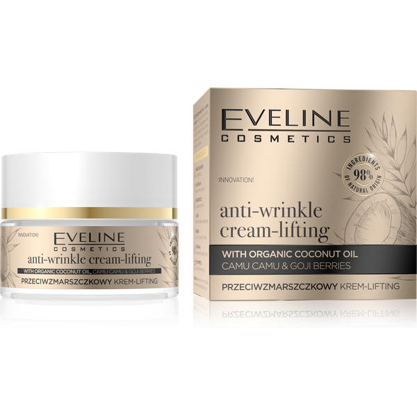 Eveline Organic Gold Liftingujący Krem Przeciwzmarszczkowy z Organicznym Olejem Kokosowym i Camu Camu 50ml