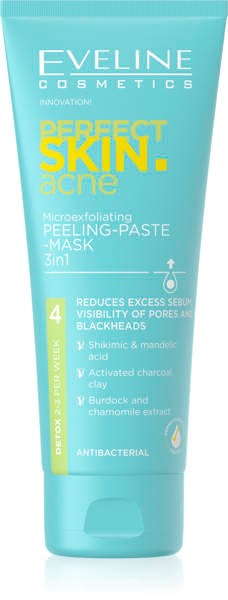 Eveline Perfect Skin Acne Mikrozłuszczający Peeling Pasta Maska 3w1 dla Skóry Problematycznej 75ml