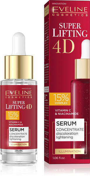 Eveline Super Lifting 4D 15% Complex Serum Koncentrat Rozjaśniający Przebarwienia dla Skóry Dojrzałej 30ml