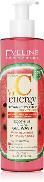 Eveline Vit C Energy Organic Booster Kojący Żel Olej do Mycia Twarzy z Ekstraktami z Czerwonych Owoców i Różą 200ml