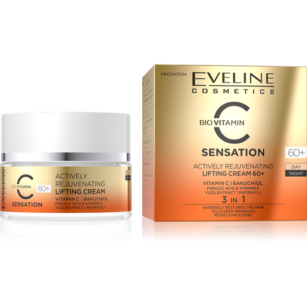 Eveline Vitamin C Sensation Intensywnie Ujędrniający Krem Wypełniający Zmarszczki na Dzień i na Noc 60+ 50ml