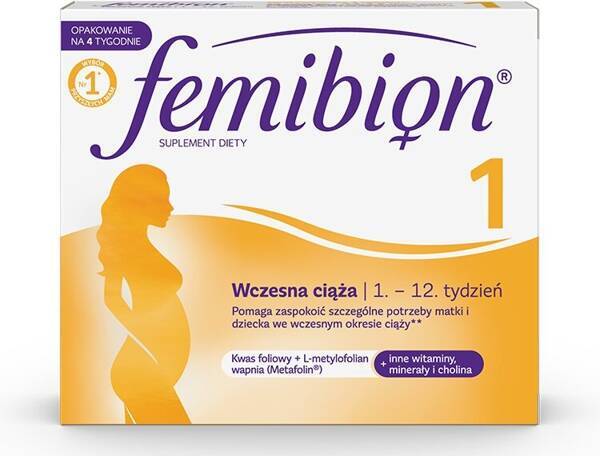Femibion 1 Wczesna Ciąża Witaminy Minerały Foliany D 1-12 Tydzień 28 Tabletek