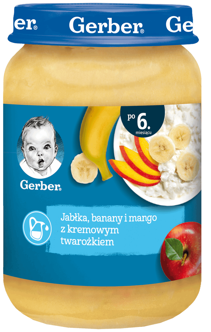 Gerber Jabłka Banany i Mango z Kremowym Twarożkiem dla Niemowląt po 6 Miesiącu 190g