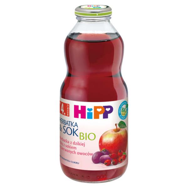 HIPP Bio Herbatka i Sok z Dzikiej Róży z Sokiem z Czerwonych Owoców dla Niemowląt po 4 Miesiącu 500ml