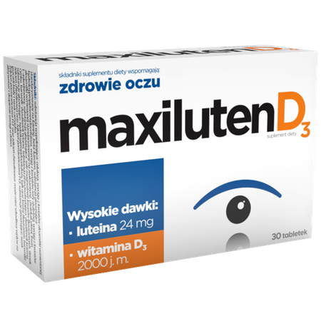 Maxiluten D3 Suplement Diety Wspomagający Zdrowie Oczu Luteina 24mg 30 Tabletek