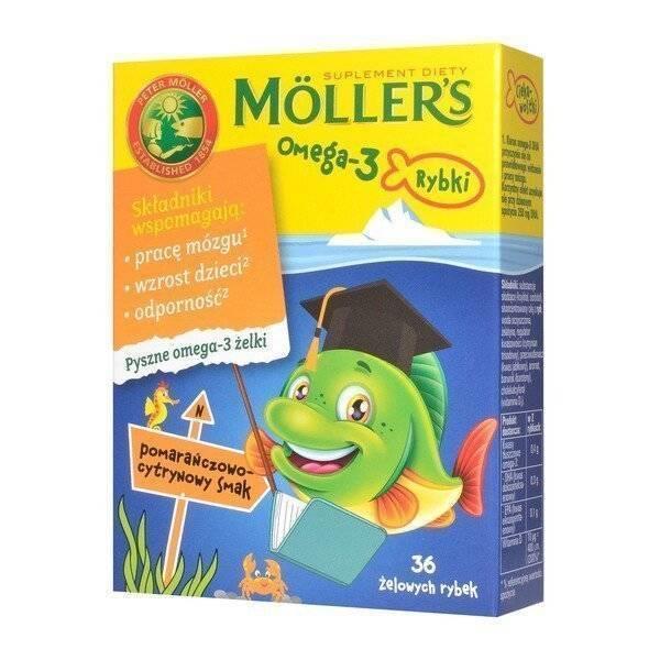 Mollers Omega-3 Rybki Smak Pomarańczowo-cytrynowy 36 żelków