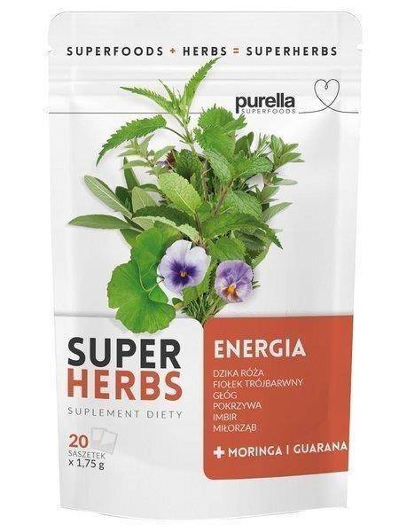 Purella Superfoods Super Herbs Mieszanka Ziół do Zaparzania Energia Moringa Guarana 20x1.75g