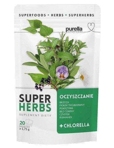 Purella Superfoods Super Herbs Mieszanka Ziół do Zaparzania na Oczyszczanie z Chlorellą 20x1.75g
