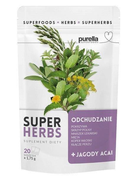 Purella Superfoods Super Herbs Mieszanka Ziół do Zaparzania na Odchudzanie z Jagodami Acai 20x1.75g